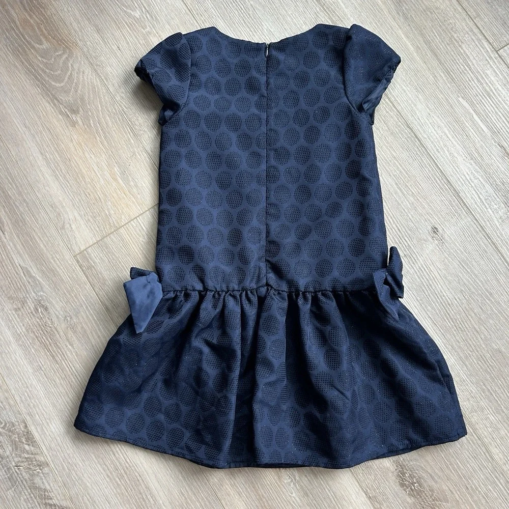 Gymboree 2014 Girls Sz 7 Holiday Shine Sparkle‎ Dot Bow Dress Navy Blue Holiday